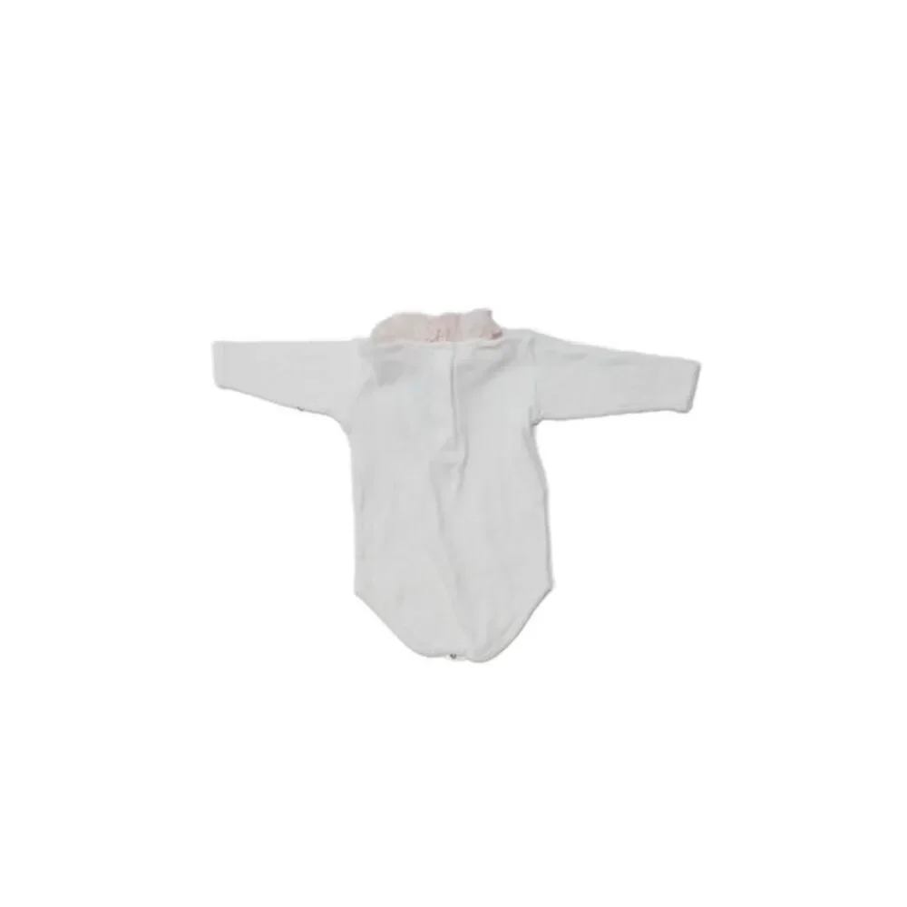 Bonpoint Girls Long Sleeve Collared Button Bottom One Piece White Pink Size 3M
